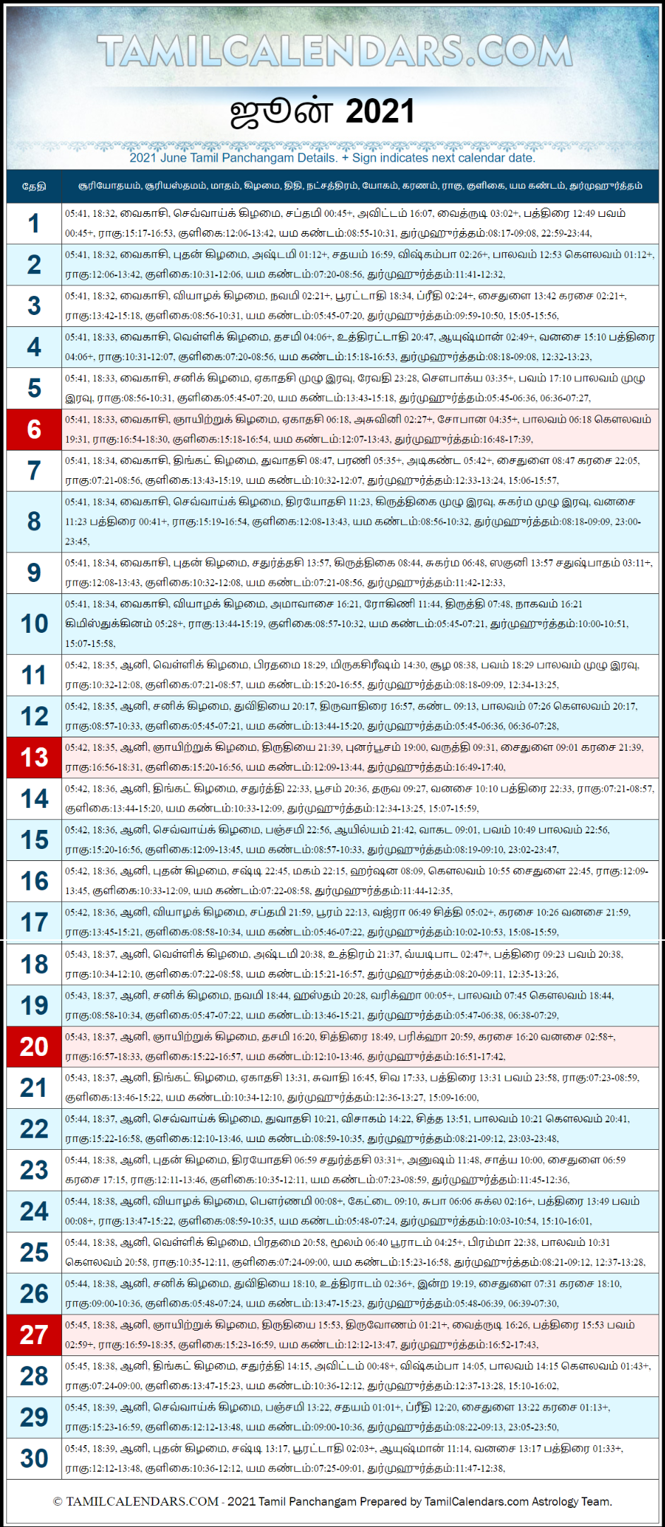 June 2021 Tamil Panchangam